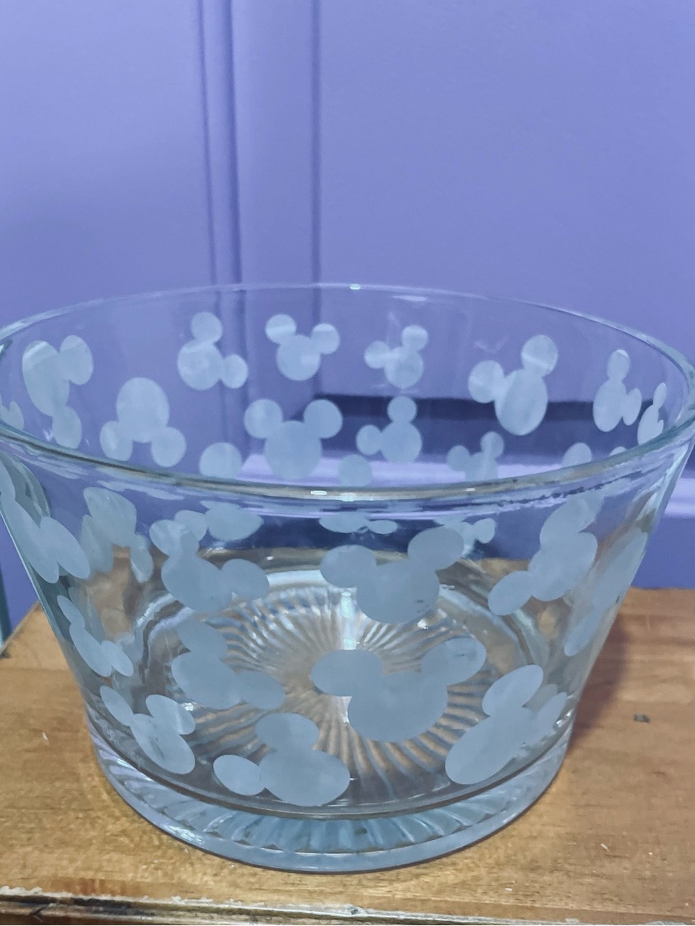 Disney Clear Glass Bowl with Frosted Mickey Mouse Pattern